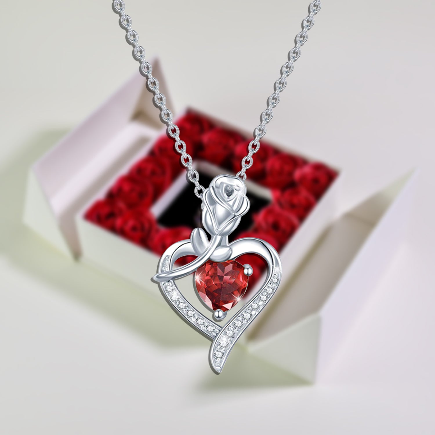 Jewel Heart Necklace Forever Rose Square Jewelry Box white
