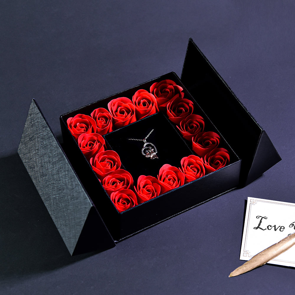 Mother Daughter Necklace Forever Rose Square Jewelry Box black