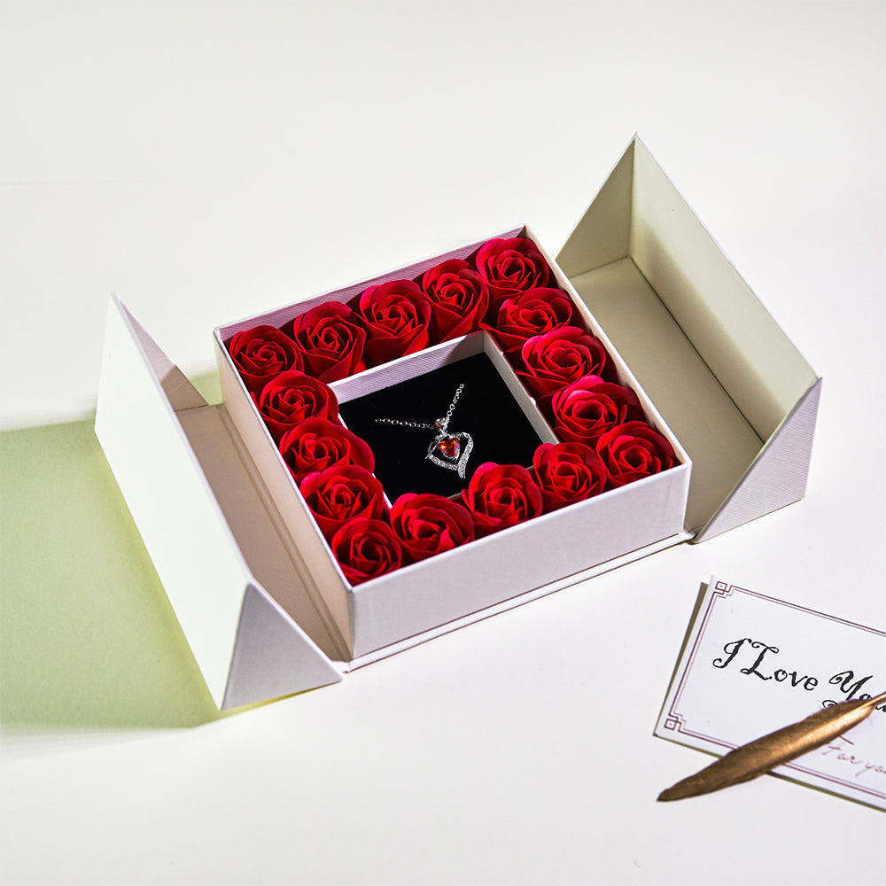 Jewel Heart Necklace Forever Rose Square Jewelry Box white
