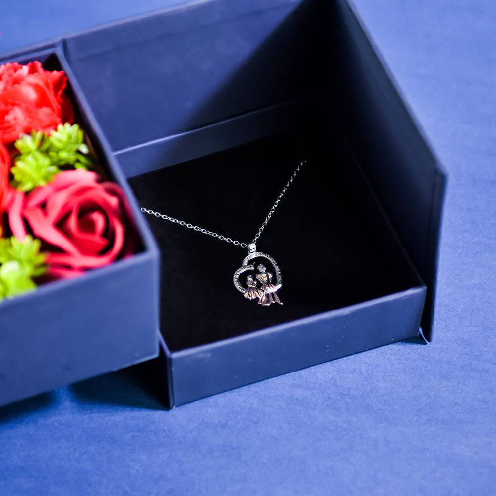 Mother&Daughter Necklace Forever Rose Side Opening Jewelry Box Blue