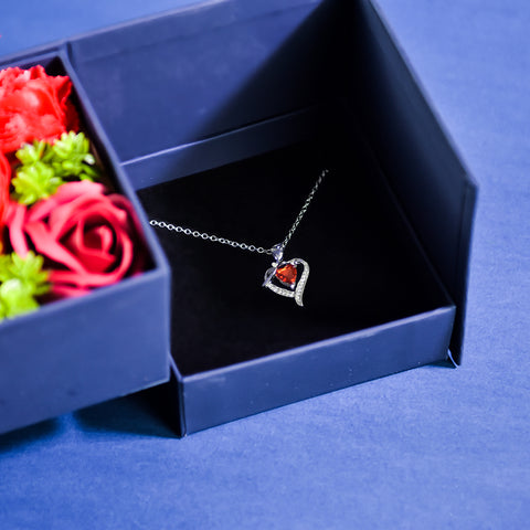 Jewel Heart Necklace Forever Rose Side Opening Jewelry Box Blue