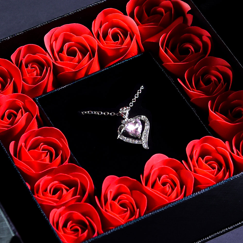 Jewel Heart Necklace Forever Rose Square Jewelry Box black