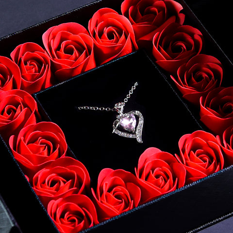 Jewel Heart Necklace Forever Rose Square Jewelry Box black