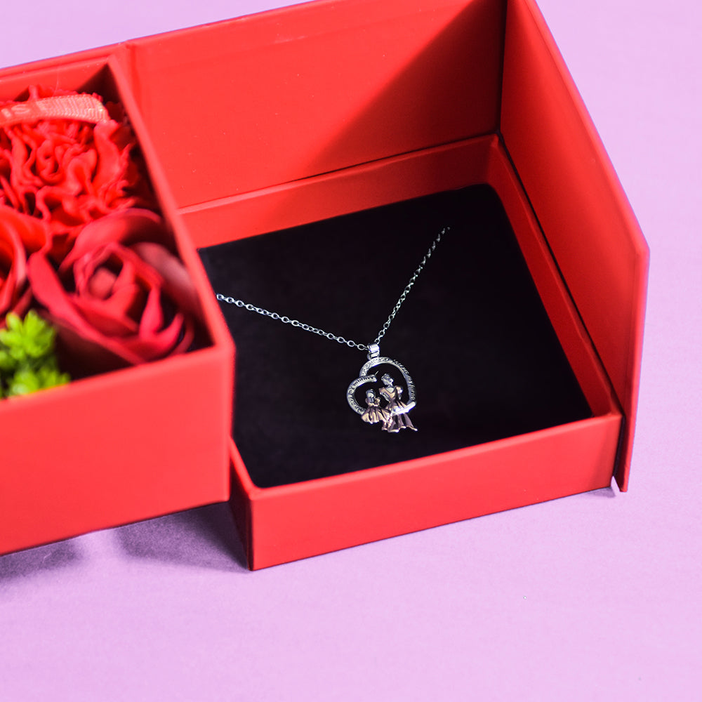 Mother&Daughter Necklace Forever Rose Side Opening Jewelry Box Red