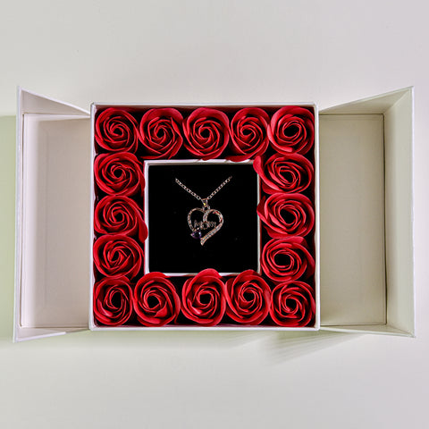 Love U Mom Necklace Forever Rose Square Jewelry Box white