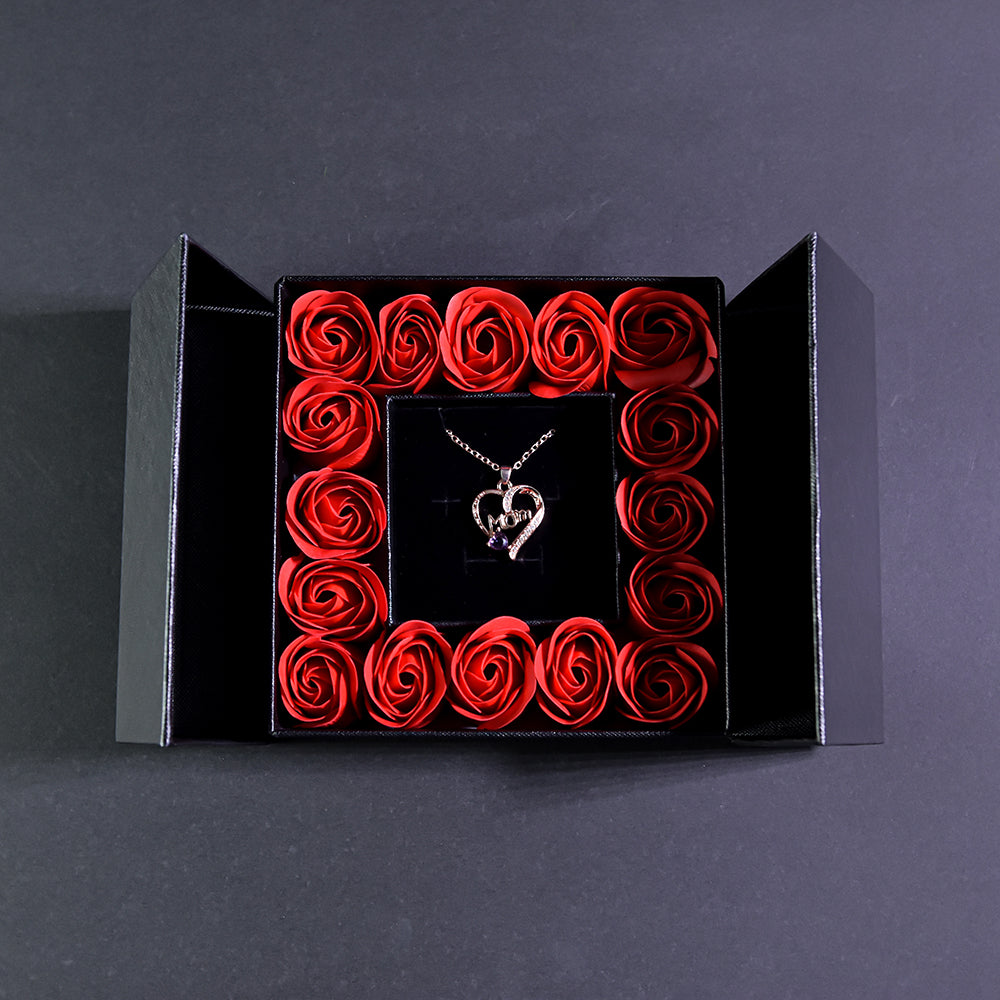 Love U Mom Necklace Forever Rose Square Jewelry Box black