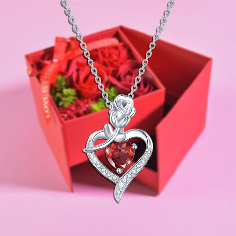 Jewel Heart Necklace Forever Rose Side Opening Jewelry Box Red