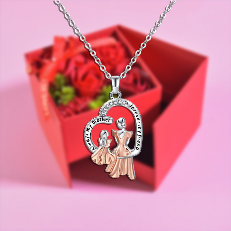 Mother&Daughter Necklace Forever Rose Side Opening Jewelry Box Red