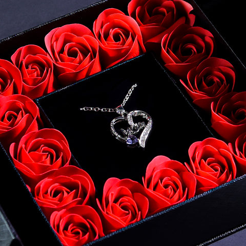 Love U Mom Necklace Forever Rose Square Jewelry Box black