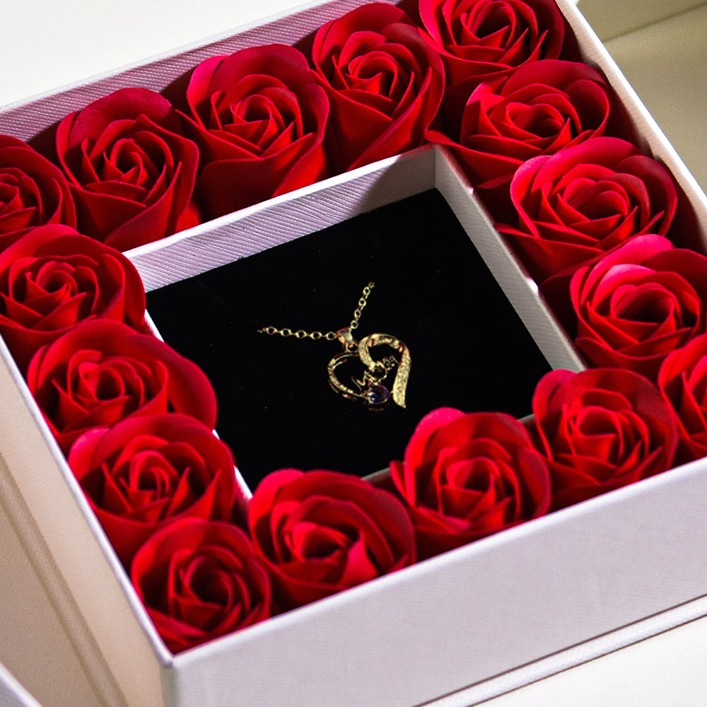Love U Mom Necklace Forever Rose Square Jewelry Box white