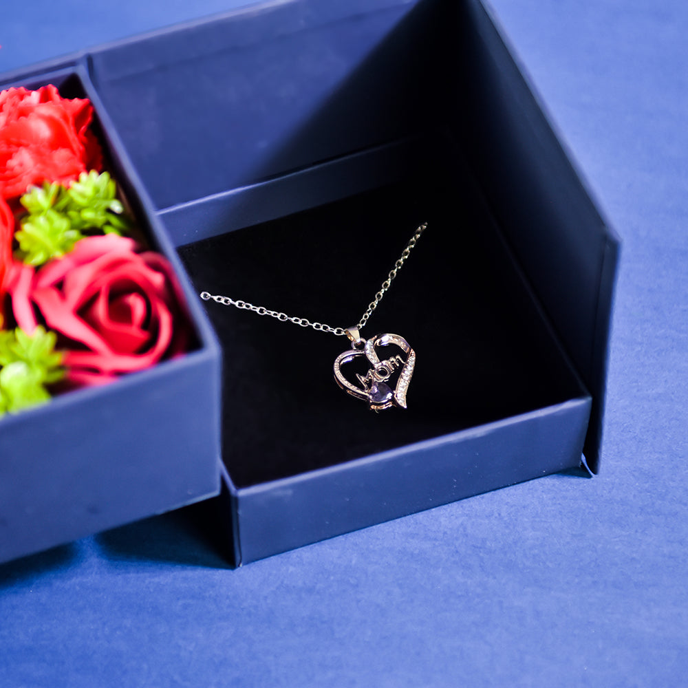 Love U Mom Necklace Forever Rose Side Opening Jewelry Box Blue