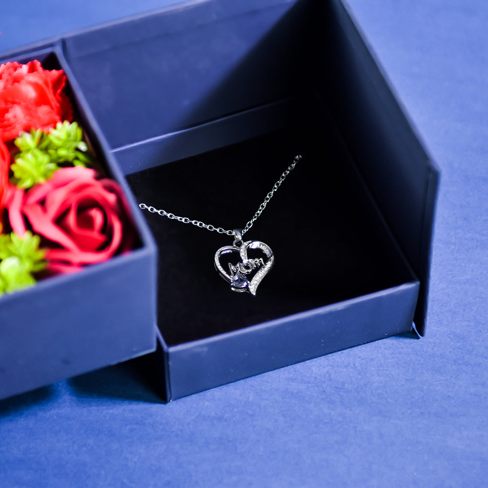 Love U Mom Necklace Forever Rose Side Opening Jewelry Box Blue