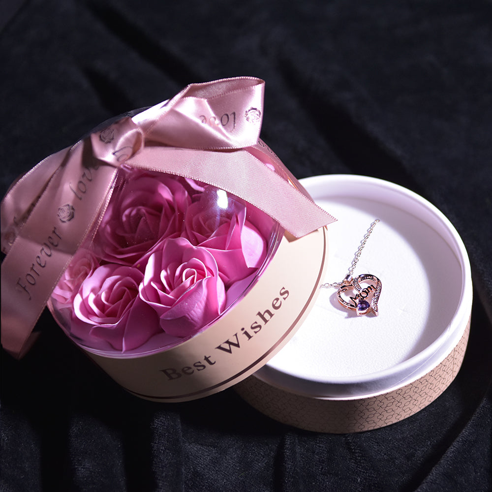 Love U Mom Necklace Forever Rose Dome Jewelry Box-Pink