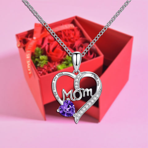 Love U Mom Necklace Forever Rose Side Opening Jewelry Box Red