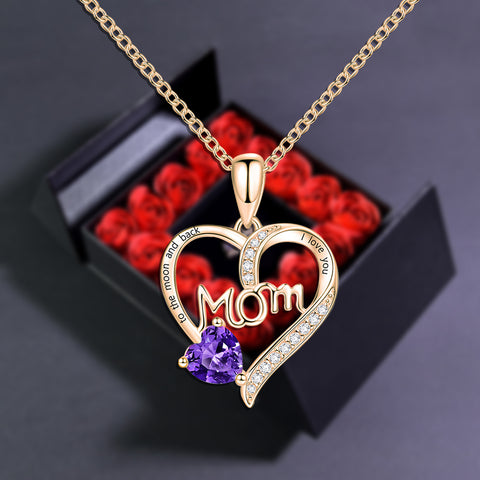 Love U Mom Necklace Forever Rose Square Jewelry Box black