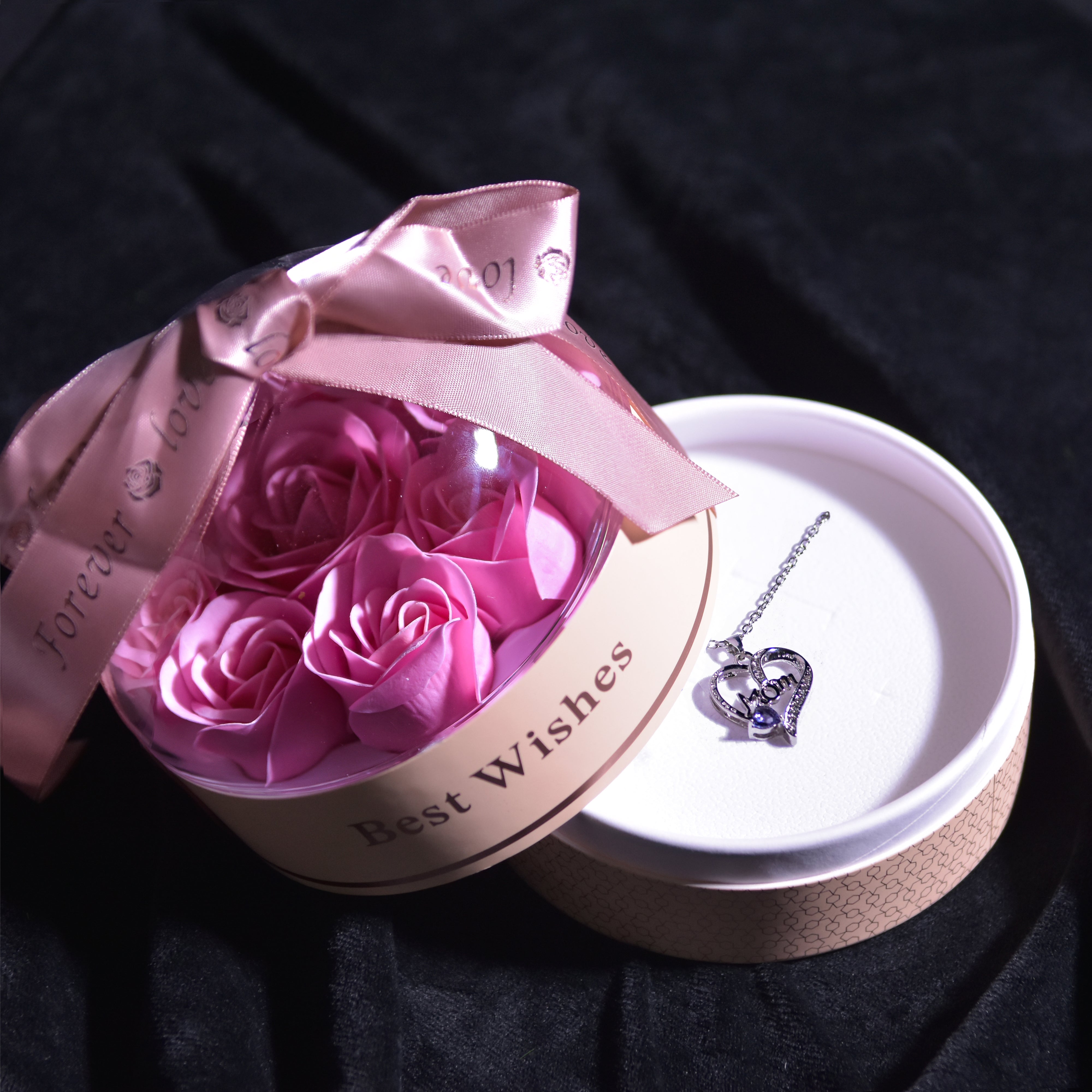 Love U Mom Necklace Forever Rose Dome Jewelry Box-Pink