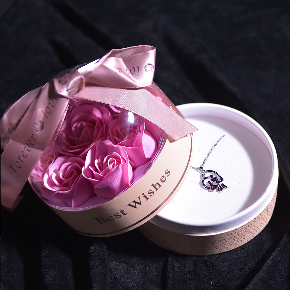 Mother&Daughter Necklace Forever Rose Dome Jewelry Box-Pink