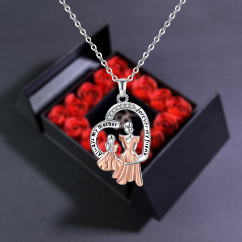 Mother Daughter Necklace Forever Rose Square Jewelry Box black