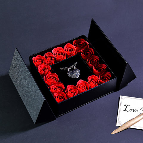 Mother&Daughter Double Necklace Forever Rose Square Jewelry Box black