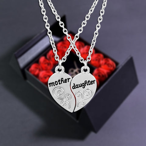 Mother&Daughter Double Necklace Forever Rose Square Jewelry Box black